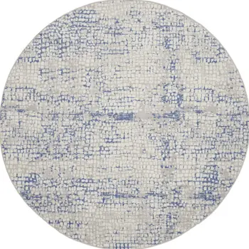 5' Ivory Blue and Gray Abstract Round Rug