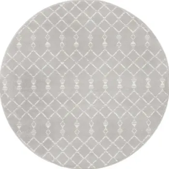 5' Gray and Ivory Geometric Round Rug