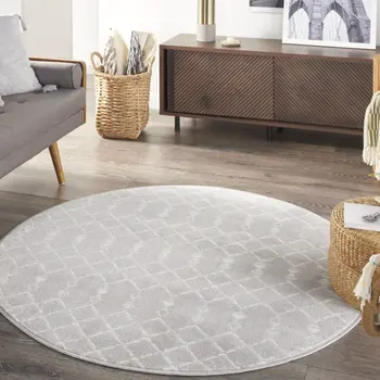 5' Gray and Ivory Geometric Round Rug