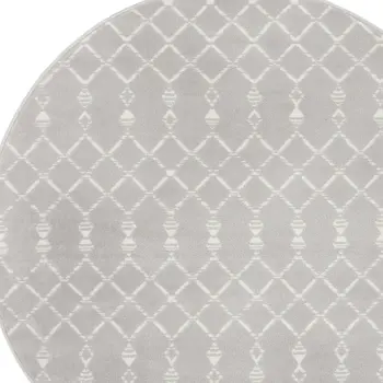 5' Gray and Ivory Geometric Round Rug