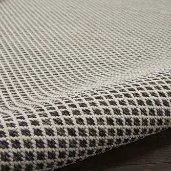 5' Ivory And Charcoal Round Geometric Indoor Outdoor Area Rug