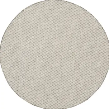 5' Ivory And Silver Round Geometric Indoor Outdoor Area Rug