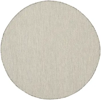 5' Ivory And Silver Round Geometric Indoor Outdoor Area Rug