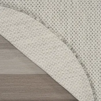 5' Ivory And Silver Round Geometric Indoor Outdoor Area Rug