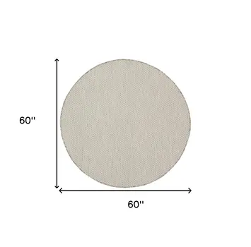 5' Ivory And Silver Round Geometric Indoor Outdoor Area Rug