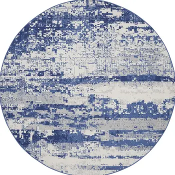 5' Ivory and Navy Blue Abstract Round Rug