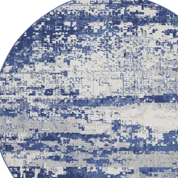 5' Ivory and Navy Blue Abstract Round Rug