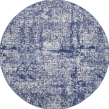5' Ivory and Navy Blue Abstract Round Rug