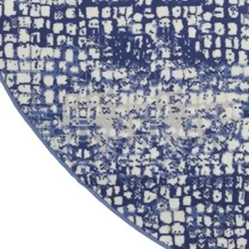 5' Ivory and Navy Blue Abstract Round Rug