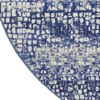 5' Ivory and Navy Blue Abstract Round Rug