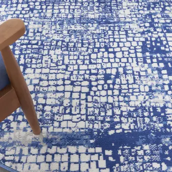 5' Ivory and Navy Blue Abstract Round Rug