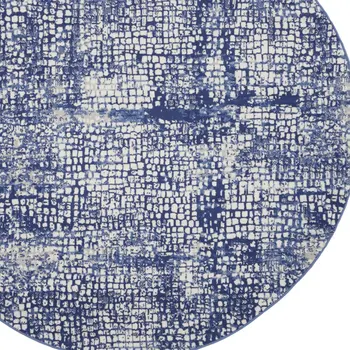 5' Ivory and Navy Blue Abstract Round Rug