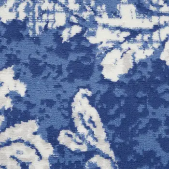 5' Navy Blue and Ivory Damask Distressed Round Rug