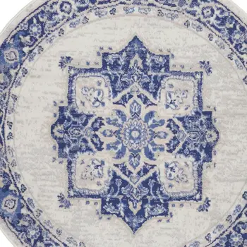 5' Ivory and Blue Floral Round Rug