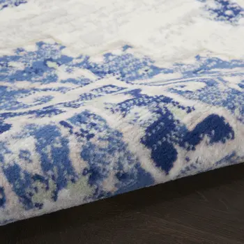 5' Ivory and Blue Floral Round Rug