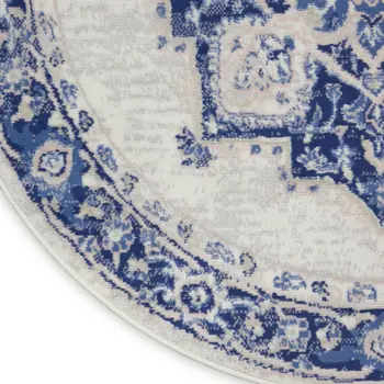 5' Ivory and Blue Floral Round Rug