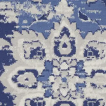 5' Ivory and Blue Floral Medallion Round Rug