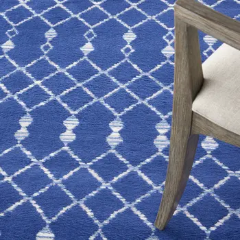 5' Navy Blue and Ivory Geometric Round Rug
