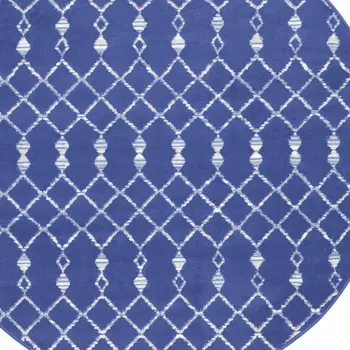 5' Navy Blue and Ivory Geometric Round Rug