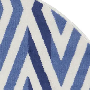 5' Ivory and Blue Geometric Round Rug