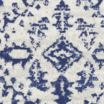 5' Ivory and Navy Blue Geometric Distressed Round Rug