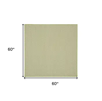 5' Ivory And Green Square Geometric Indoor Outdoor Area Rug