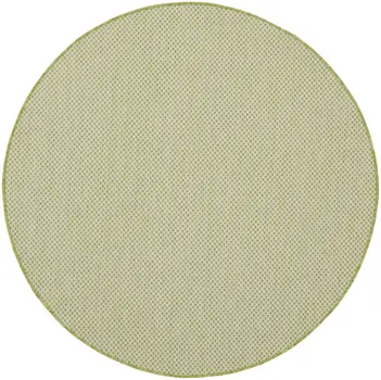 5' Ivory And Green Round Geometric Indoor Outdoor Area Rug