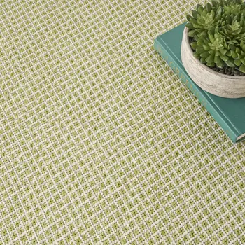 5' Ivory And Green Round Geometric Indoor Outdoor Area Rug