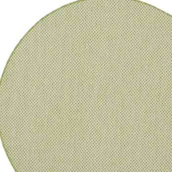 5' Ivory And Green Round Geometric Indoor Outdoor Area Rug