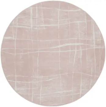 5' Pink and Ivory Abstract Geometric Round Rug