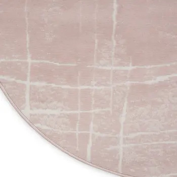 5' Pink and Ivory Abstract Geometric Round Rug