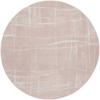 5' Pink and Ivory Abstract Geometric Round Rug