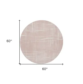 5' Pink and Ivory Abstract Geometric Round Rug