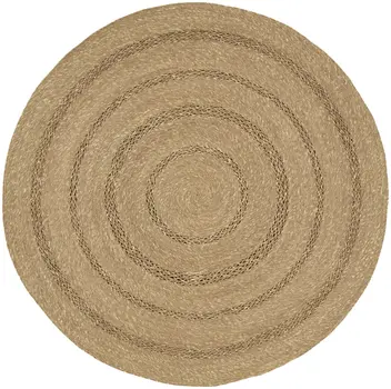 5' Natural And Brown Round Handmade Indoor Outdoor Area Rug