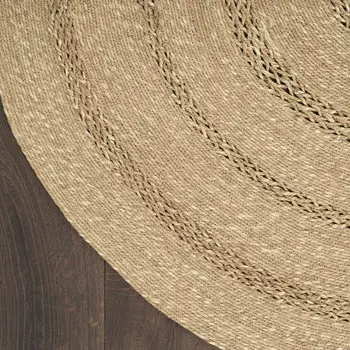 5' Natural And Brown Round Handmade Indoor Outdoor Area Rug
