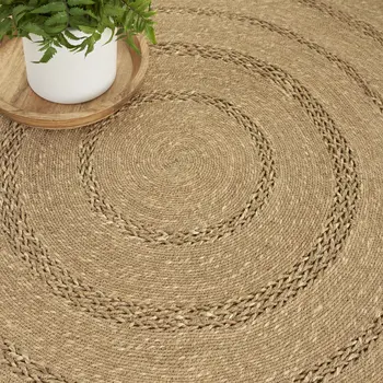 5' Natural And Brown Round Handmade Indoor Outdoor Area Rug