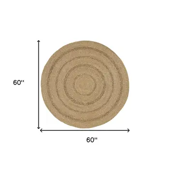 5' Natural And Brown Round Handmade Indoor Outdoor Area Rug