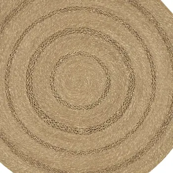 5' Natural And Brown Round Handmade Indoor Outdoor Area Rug