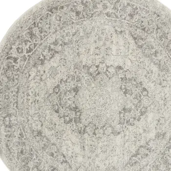 4' Ivory And Gray Floral Medallion Distressed Round Rug