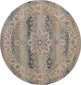 4' Ivory Brown And Gray Floral Distressed Round Rug