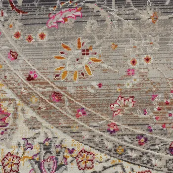 4' Ivory Brown And Gray Floral Distressed Round Rug