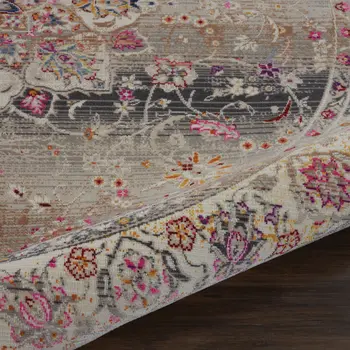 4' Ivory Brown And Gray Floral Distressed Round Rug