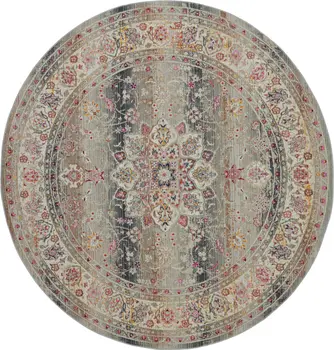 4' Ivory Brown And Gray Floral Distressed Round Rug