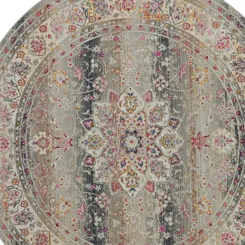 4' Ivory Brown And Gray Floral Distressed Round Rug