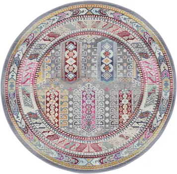 4' Ivory Gray And Red Floral Distressed Round Rug