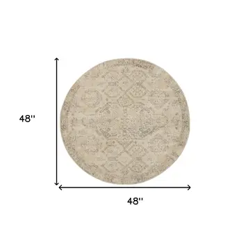 4' Beige And Gray Oriental Distressed Round Rug