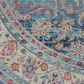 4' Blue And Beige Floral Distressed Round Rug