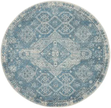 4' Ivory and Light Blue Oriental Distressed Round Rug