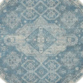 4' Ivory and Light Blue Oriental Distressed Round Rug