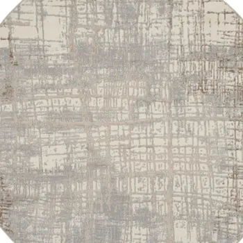 4' Ivory and Light Blue Oriental Distressed Round Rug